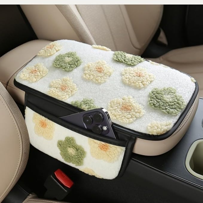 Plush Fleece Car Armrest Cover, Armrest Protection Cover with Side Storage Pockets, Armrest Seat Box Cover, Car Center Console Cushion Pad(blue)
