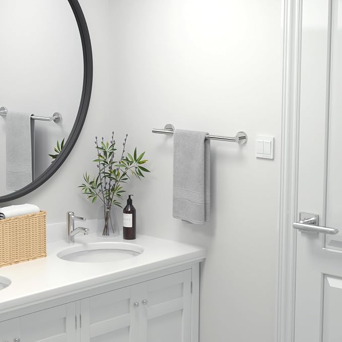 USHOWER Polished Chrome Towel Bar, 18-Inch Towel Racks for Bathroom Wall-Mounted, SUS304 Stainless Steel Towel Rod (Total Length 20-Inch)