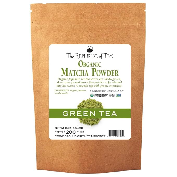 The Republic of Tea Organic Japanese Matcha Green Tea Full-Leaf Powder, 16 Oz Bag | Steeps 200 Cups