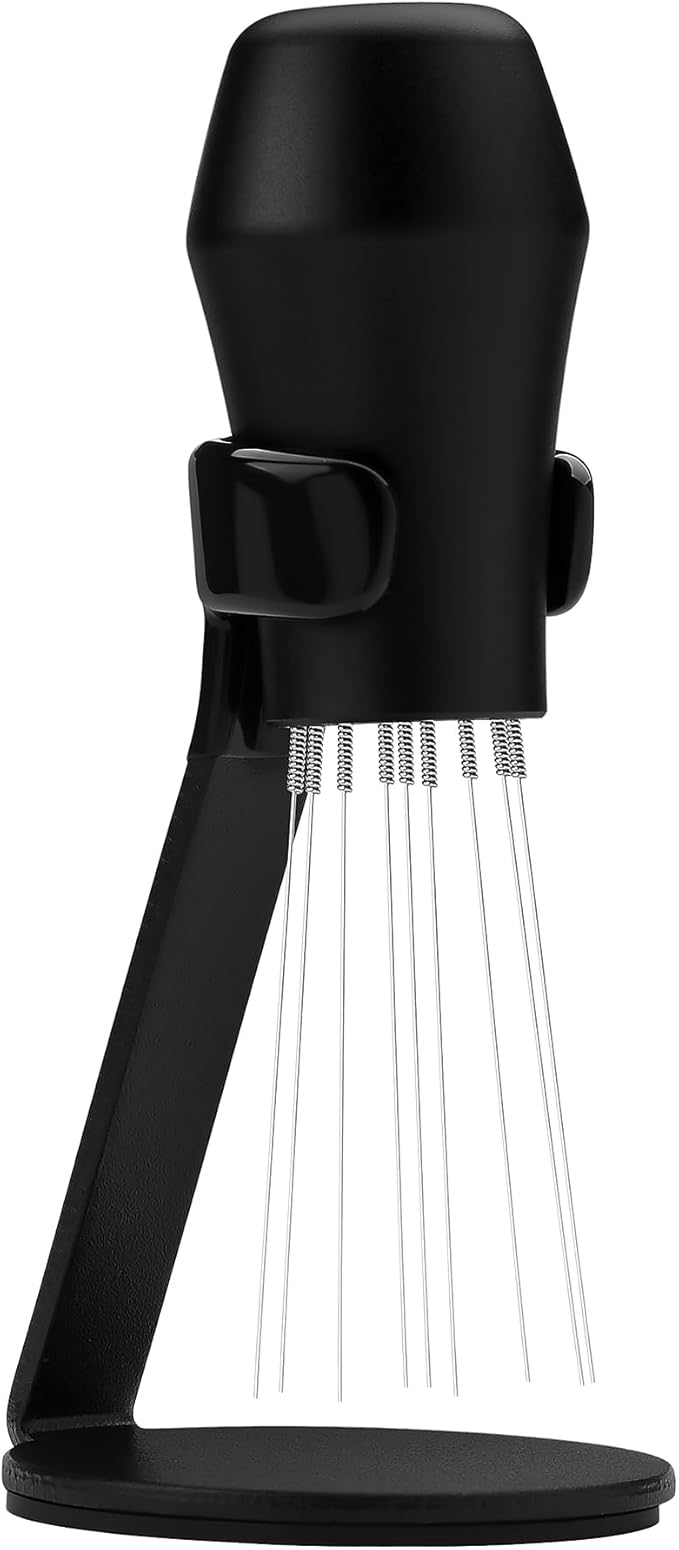 Normcore WDT Distribution Tool with Stand V3-9 Prong Needle Espresso Stirrer - 18 Needles 0.25mm / 0.3mm Thick Spring Wires - Weiss Distribution Technique - Anodized Aluminum Handle