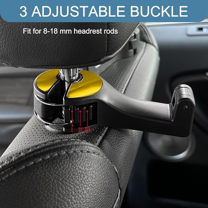 2PCS Car Headrest Hidden Hook, Bag Holder for Car, 2 in 1 Auto Seat Hooks with Phone Holder, 360° Rotation Adjustable Vehicle Back Seat Storage Hanger for Purses and Bags (Gold)