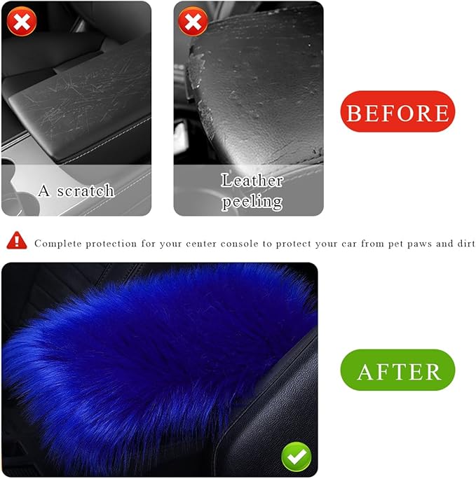 Car Center Console Cover Pad, Fluffy Middle Console Pad Armrest Seat Box Cover, Universal Furry Arm Rest Decoration Protector for Car Truck SUV, Interior Car Accessories (Royal Blue)
