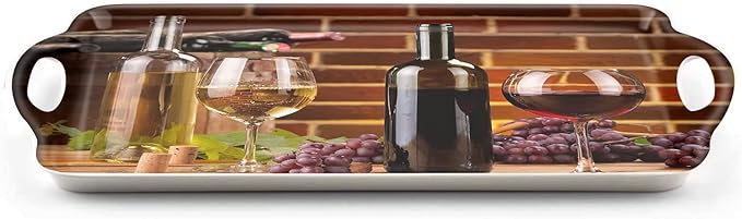 Serving Tray Decorative Tray with Handles Multi-Purpose Rectangular Serving Trays for Restaurant, Parties, Coffee Table, Kitchen - Red Wine Grapes