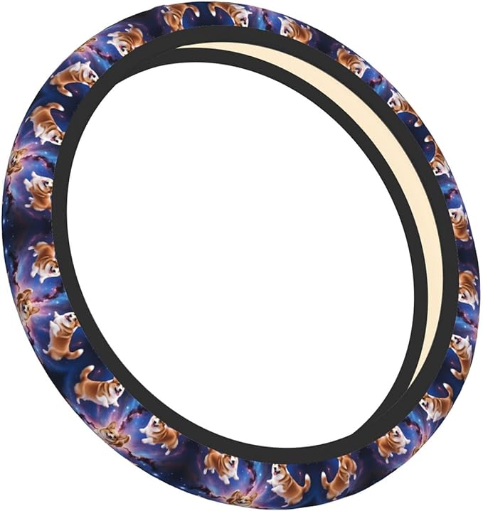 Cute Corgi Space Universal Fit Steering Wheel Cover for Car, Truck, and SUV, Durable Steering Wheel Protection