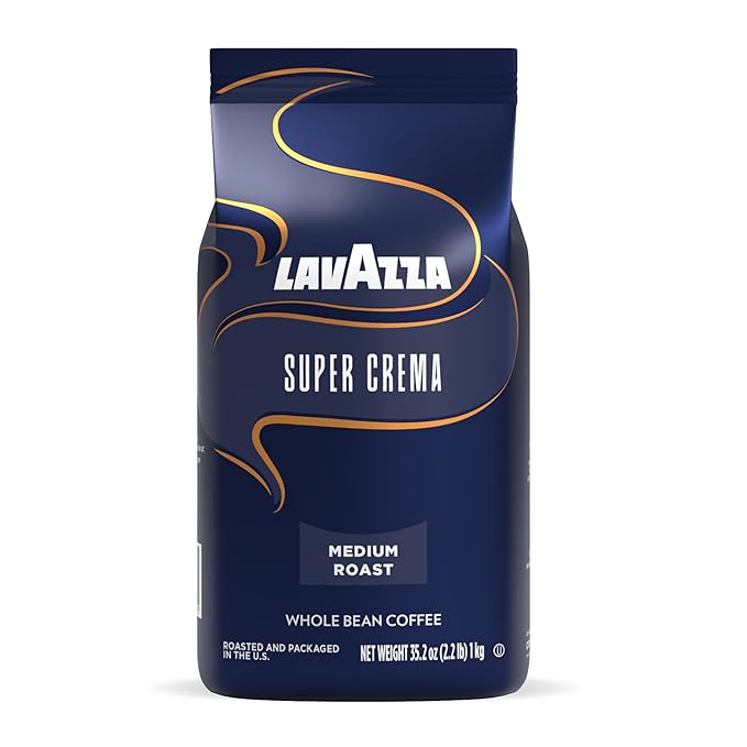Lavazza Super Crema Whole Bean Coffee, Medium Espresso Roast, Arabica and Robusta Blend, 2.2 lb Bag (Pack of 6)