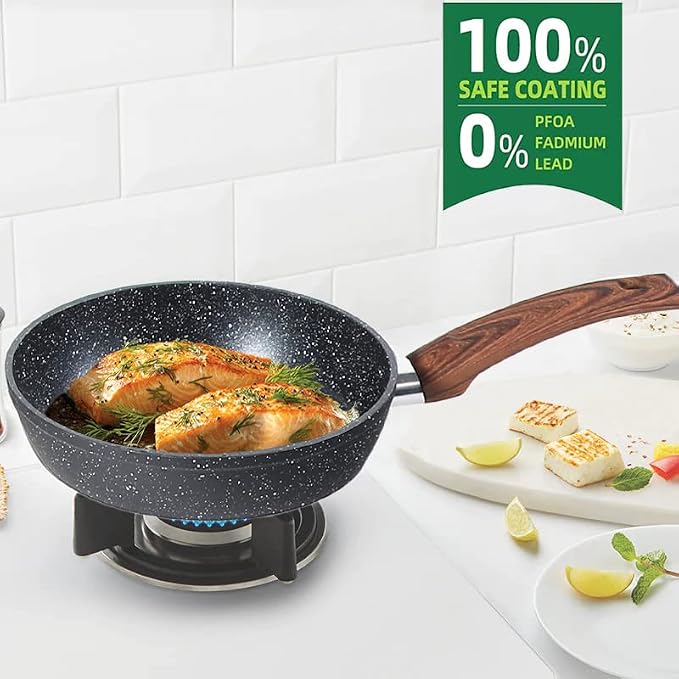 Kitchen Academy Induction Cookware Sets - 12 Piece Pots and Pans Set Non Stick, Black Granite Nonstick Cooking Pan Set(PFOS, PFOA Free)