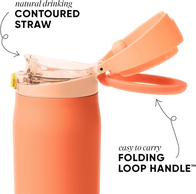 Simple Modern Mesa Loop Water Bottle with Covered Straw and Handle | 30oz Cup Holder Friendly Insulated Stainless Steel Bottles for Travel, Sports and School | Citrus