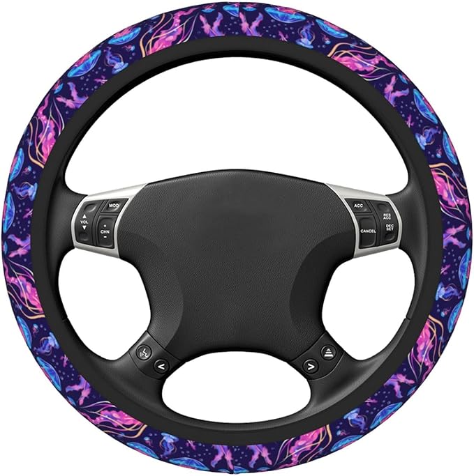 Purple Fantasy Jellyfish Steering Wheel Cover For Women Men Girls, Car Accessories Decor Thickened Anti-Slip Auto Steering Wheel Covers Protector Universal Fit 15 Inch For Cars, Truck, Suv