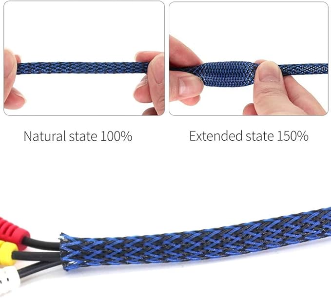 25ft - 1/4 Inch Cable Management Sleeve Protector,Wire Loom PET Expandable Wire Sleeving for Office TV Computer Home Theater Engine Bay Cord Organizer,Protect Cables from Pet Cat Dog Chewing,BlackBlue