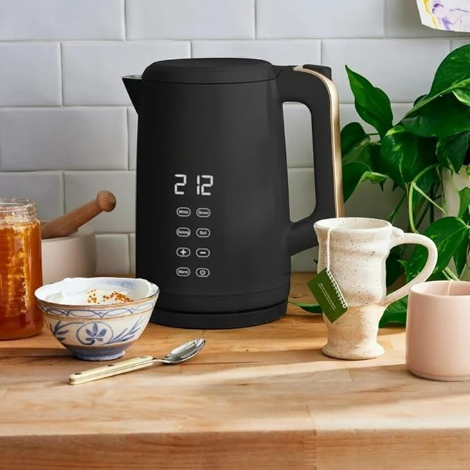 Electric Gooseneck Kettle 1 Liter 1200W, Stainless Steel, Pour Over Coffee Tea, Auto Shut-Off, 360° Cordless Power Base (Black Sesame 1.7L)