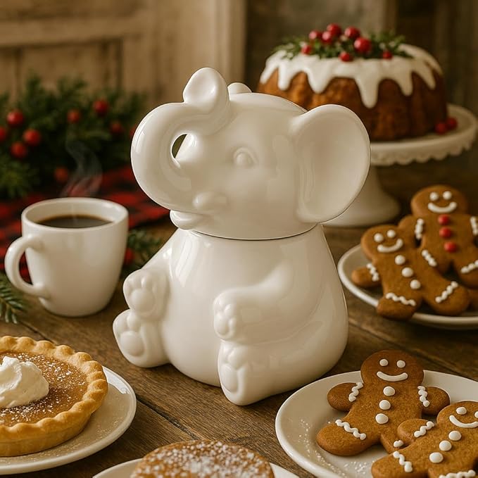 HIC Kitchen Elephant Sugar Bowl, Fine Porcelain, 8-Ounce, For Serving Sugar, Sweeteners, Honey, And Condiments