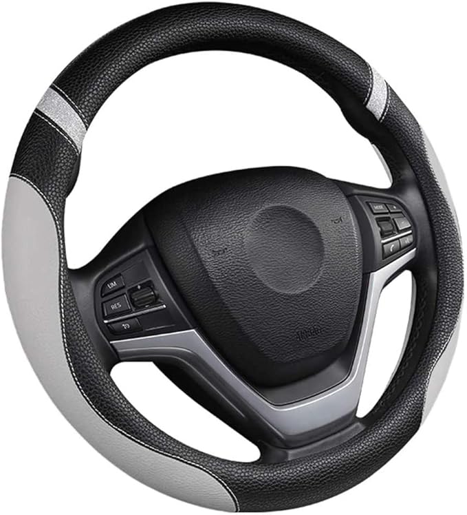Steering Wheel Cover for Men Women Leather Universal Steering Wheel Covers for Car 15inch (Gray)