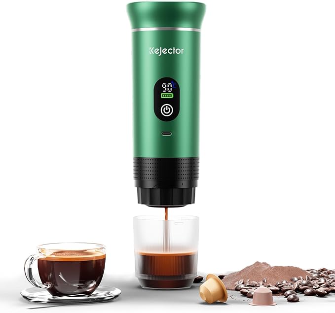 kejector Portable Coffee Maker Espresso Machine for Travel Nano Car Coffee Maker Compatible with Ground Coffee & Capsule for RV, Hiking Camping Office, Travel Espresso Maker Electric Green