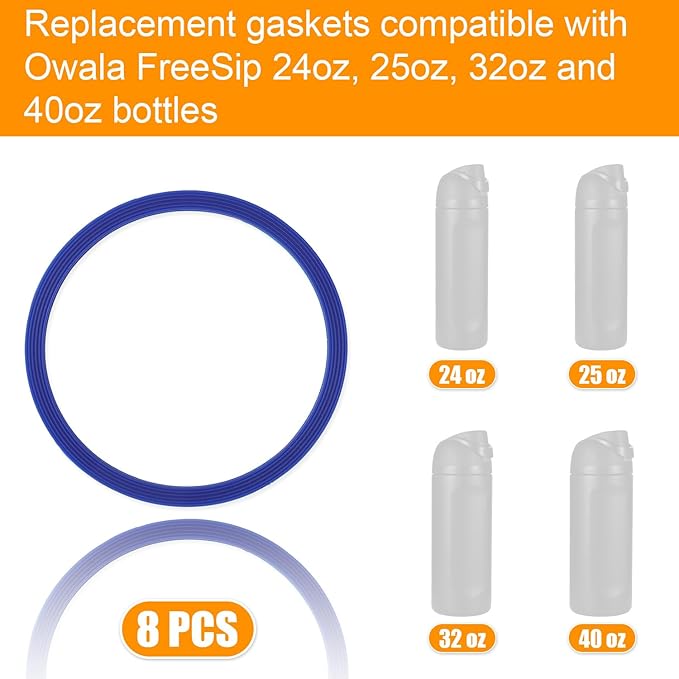 8pcs Water Bottle Sealing Ring Replacement for Owala FreeSip, Silicone Lid Seal O Ring Gaskets Water Bottle Replacement Parts Accessories for Owala Cup 24/25/32/40 oz (Dark Blue)