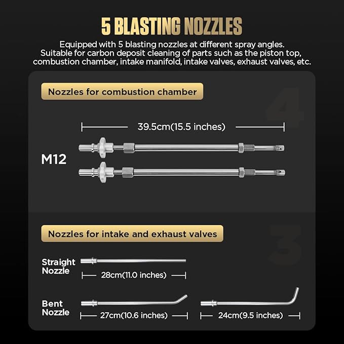 Walnut Blaster, Air/Blasting Dual-Mode Walnut Blasting Machine with 5 Blasting Nozzles, 5pcs Adapters for Cleaning Combustion Chamber Intake Valves & Manifold De-Carbon, 0.7MPa 1400W