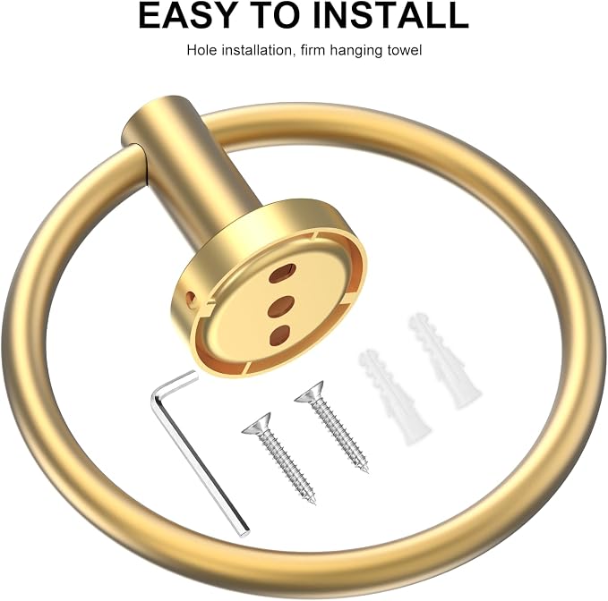 SetSail Towel Holder Screw-in Gold Towel Ring for Bathroom Wall Stainless Steel Hand Towel Holder for Bathroom, Kitchen Drill Hole