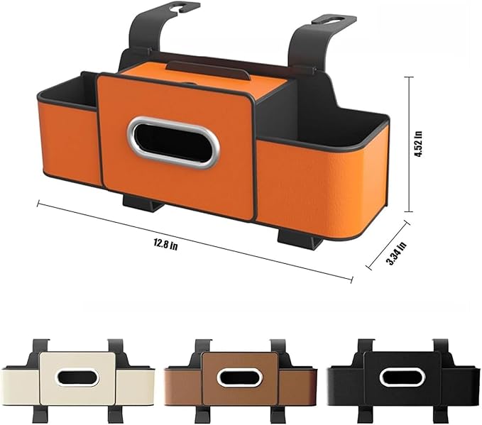 Car Organizers and Storage Box Behind Seat, 2026 New Car Headrest Organizer Back Seat with Drink Cup Holder Tissue Box for Hold Phone, Snacks, Drinks, Handbag (Orange)