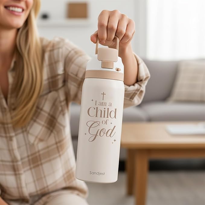 Christian Insulated Stainless Steel Water Bottle with Straw for Sports and Travel, Child of God, 32oz, Gifts for Women Girls Friends Teens Birthday Christmas