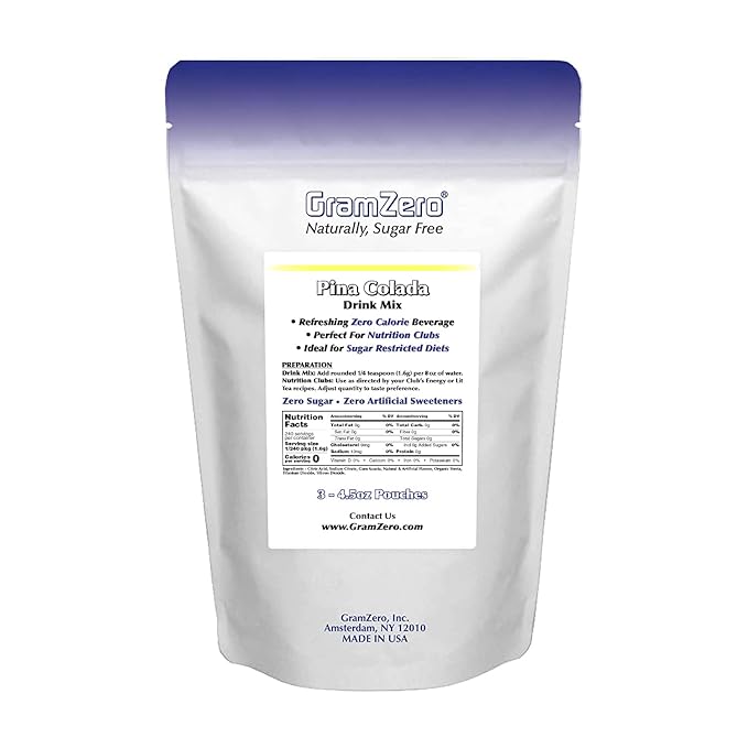 GramZero Pina Colada Zero Calorie Sugar Free Drink Mix, Great For Nutrition Club Loaded Teas, Stevia Sweetened