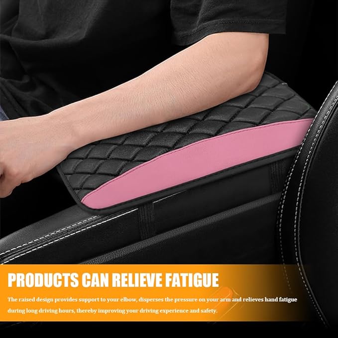 Car Center Console Cover, Leather Waterproof Armrest Seat Box Cushion Pad, Universal Decor Protector Mat, Comfortable Car Decor Accessories Fit for Most Cars, Vehicles, SUVs (Pink)