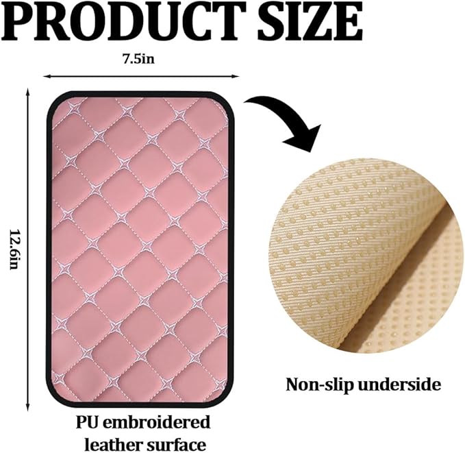 Car Center Console Cushion Pad, Comfortable PU Leather Vehicle Armrest Seat Box Cover, Waterproof Automotive Interior Arm Rest Protector Accessories, Universal Fit (Pink)