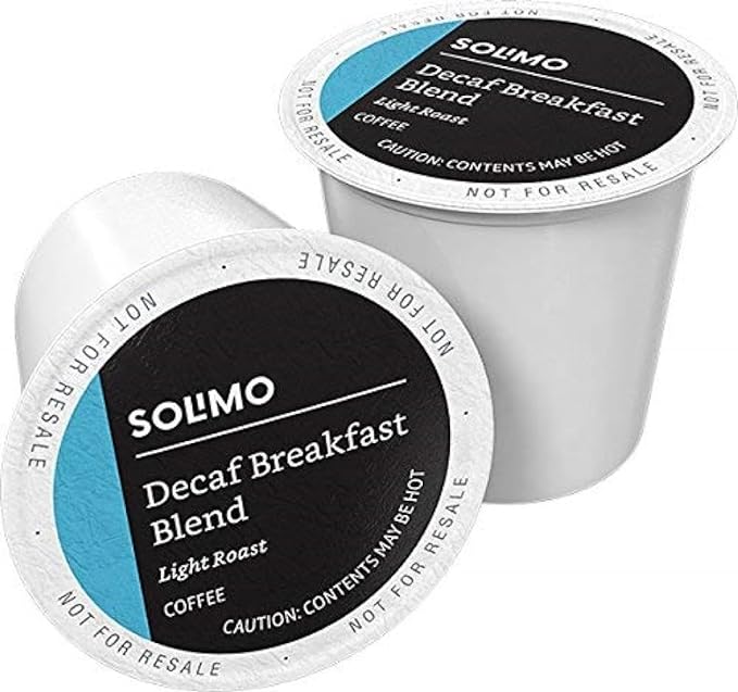 Solimo Decaf Light Roast Coffee Pods, Breakfast Blend, Compatible with Keurig 2.0 K-Cup Brewers, 100 Count