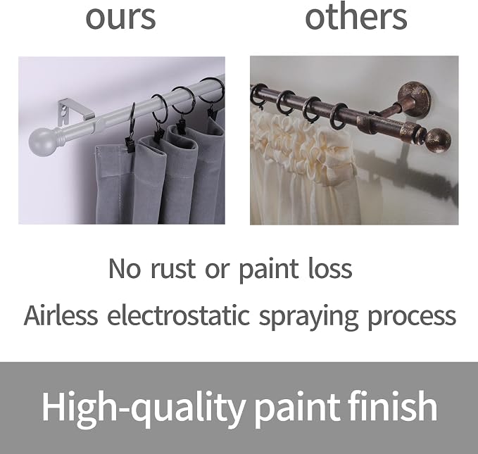 Thestoa Curtain Rods for Windows 30-46 inch, 5/8" Brushed Nickel Curtain Rod, Stainless Steel Small Curtain Rods for Bedroom, Living Room, Farmhouse, Outdoor Curtain Rod Silver