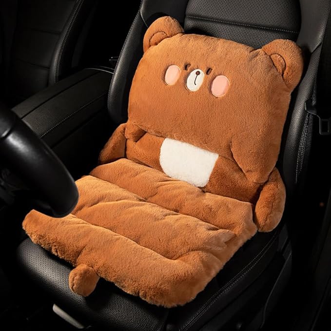 Cute Car Seat Cushion, Cartoon Plush Car Pillow for Driving Seat, Lumbar Support Pillow for Car with Anti-Slip Design, All-Season Car Headrest and Back Pillow for Cars, Chair, Wheelchair (Pig)