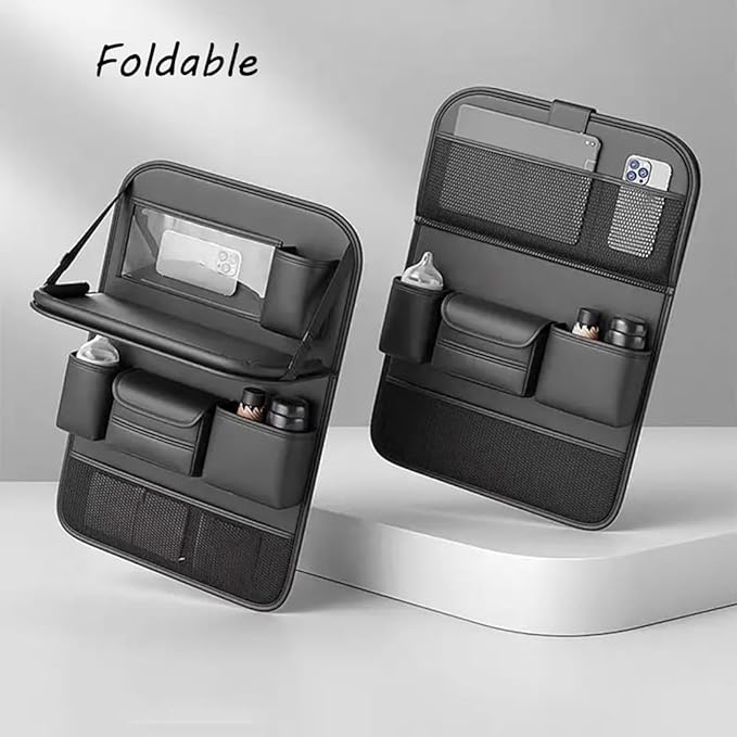 Car Backseat Organizer Storage Bag with Foldable Table Holder Waterproof Protector for Toddlers Kids Adults Business Road Trip Travel Accessories