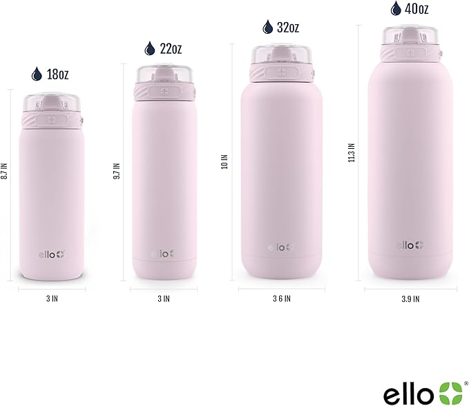 Ello Cooper 22oz Stainless Steel Water Bottle with Straw and Carry Handle, Double Walled and Vacuum Insulated Metal, Leak Proof Locking Lid with Soft Silicone Spout, Reusable, BPA Free, Cashmere Pink