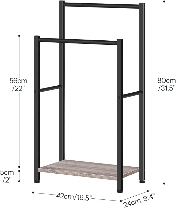 HOOBRO Freestanding Towel Rack, 2 Tier Blanket Ladder Holder for Bathroom, 16.5" L x 9.4" W x 31.5" H, Blanket Rack, Industrial Drying and Display Rack with Shelf, Metal, Greige and Black BG02LB01
