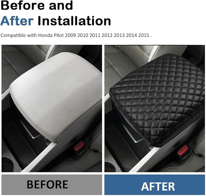 DEYTOP Center Console Cover for Honda Pilot 2009-2015 Armrest Cover for Honda Pilot 2009 2015 Accessories Anti-Scratch Leather Armrest Pad Protector (Black, Style 2)