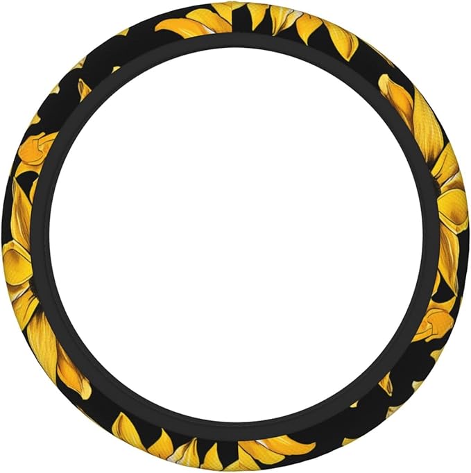 Steering Wheel Cover Polyester Thick Non-Slip Car Steering Wheel Cover Protector Universal 15 Inch, Yellow Sunflower Theme