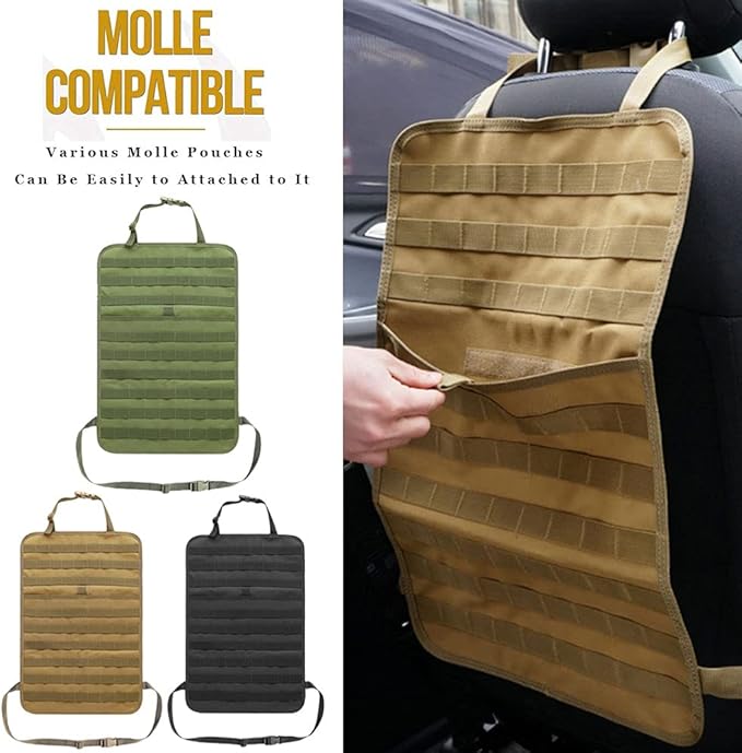 Car Truck Seat Back Organizer Tactical Molle, Upgrade Tactical Vehicle Panel Organizer with 5 Detachable Molle Pouch, Universal Fits for Most of Vehicle (Tan)