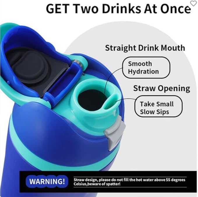 DUTHINGS Insulated Stainless Steel Water Bottle with Straw, 24 oz – Leakproof, BPA-Free Reusable Sports & Travel Bottle with Replacement Straw and Cleaning Brush (Blue)