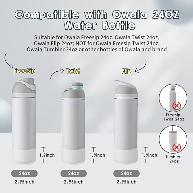 2PCS Silicone Water Bottle Boot, Compatible with Owala 24oz 32oz 40oz, Protective Anti-Scratch & Anti-Dent No Noise Sleeve Cover for FreeSip/Twist/Flip Water Bottles (Transparent, 24 Ounces)