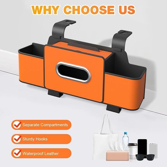 Car Organizers and Storage Box, Car Organizers and Storage Box Multifunctional with Tissue Holder, for Hold Phones, Snacks, Drinks, And Handbags