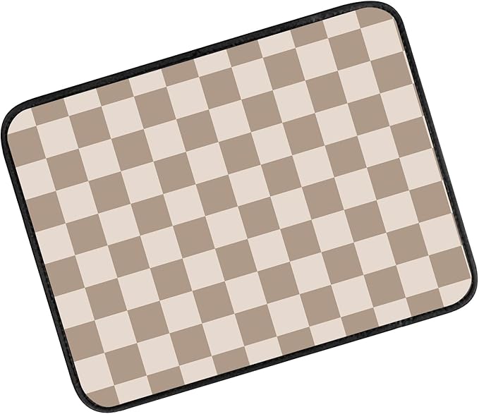Car Center Console Cover, Universal Soft Large Neoprene Auto Armrest Seat Box Cover, Funny Car Decor Accessories Fit for Most Cars, Vehicles, SUVs Cute Beige Checkered