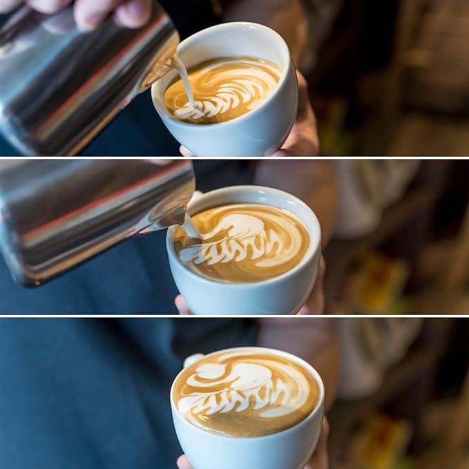 Milk Frothing Pitcher Cup, 12oz/350ML Milk Frother Cup Stainless Steel Steaming Pitcher Milk Jug Coffee Latte Art Cappuccino Espresso Machine Accessories Barista Steam Pitchers Attached Dessert Spoons