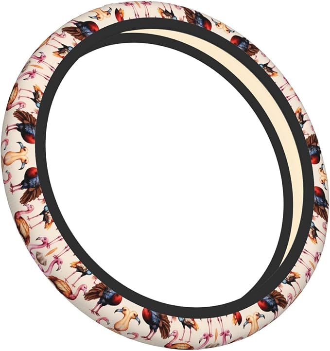 Flamingoes Turkey Car Steering Wheel Cover, 15 Inch Steering Wheel Cover Stylish Decor for Most Cars
