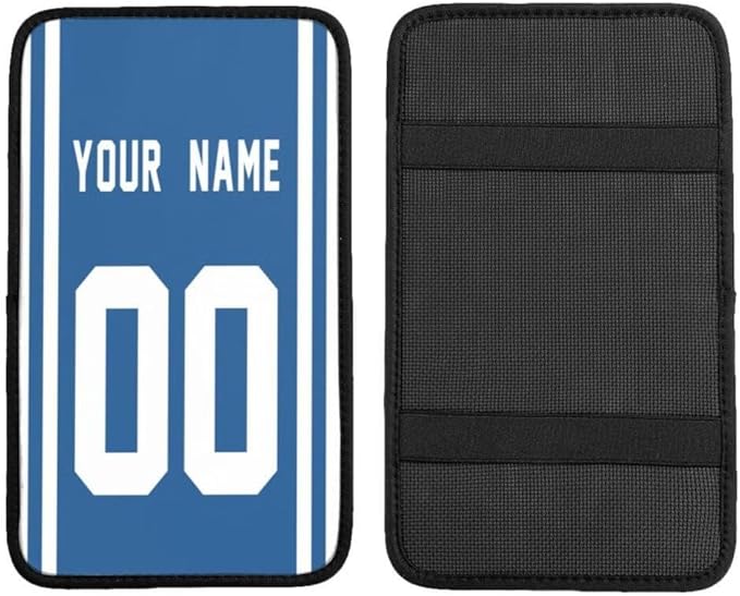Custom Car Armrest Cover,Add Personalized Name and Number As Gifts for Loyal Football Fans,American Football Auto Center Console Pad Car handrail Box Cushion,Fit for Most Car Seat Box Cover Protector