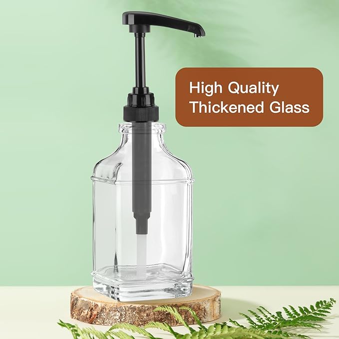 STARSIDE 16 oz Coffee Syrup Dispenser,2 pcs Clear Glass Syrup Bottle with 1/4oz Capacity Pump,Syrup Dispenser for Coffee Bar with Plastic Pump and Syrup Labels