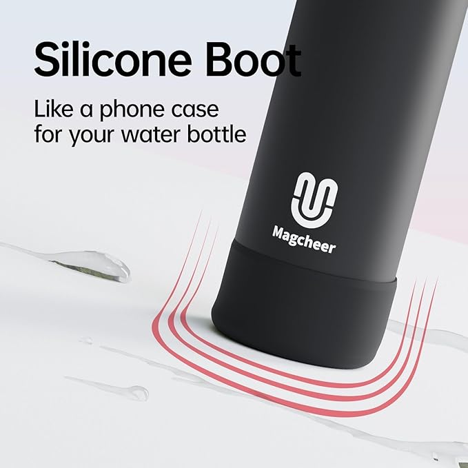 Insulated Magnetic Water Bottle - Reusable Stainless Steel Bottle with MagSafe Compatible Phone Holder - Keeps Cold for 24 Hours - Perfect for Gym, Sports, and Travel - Black 32oz