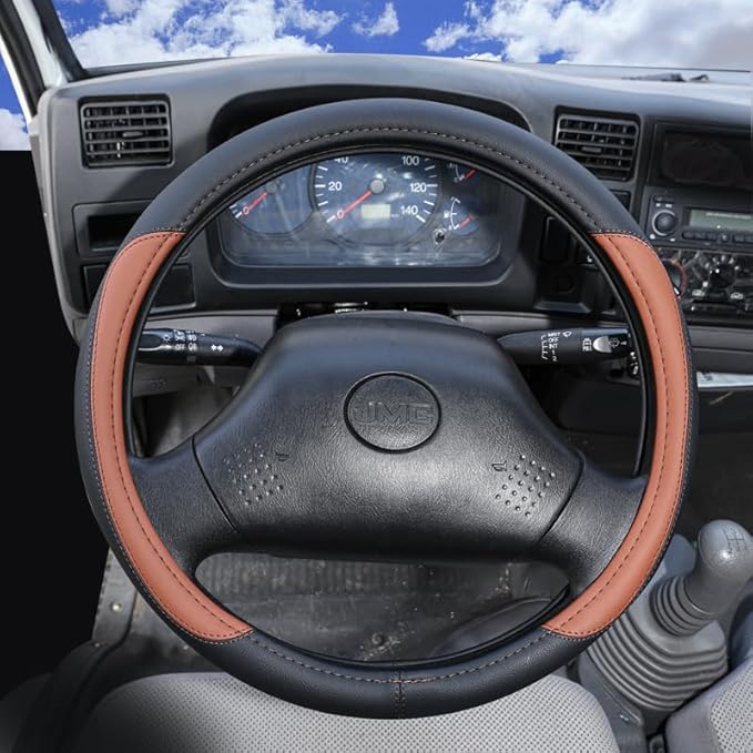 Product Truck Steering Wheel Cover PU Leather Anti Slip Anti Rub Four Season Universal 16 17 18 19inch (Black Brown, 16inch)