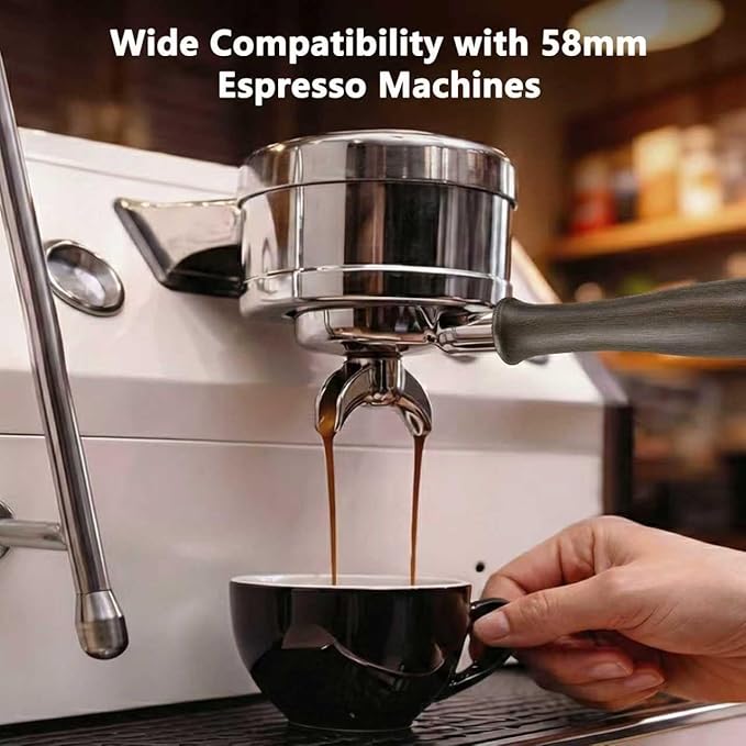 Espresso Accessories, 58mm Double Spout Portafilter with 18g Convex Filter Basket (715 Holes), Walnut Wood Handle, Compatible with La Marzocco, Slayer, Rocket Espresso, Lelit & E61 Machines