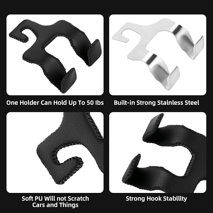 Car Hooks for Purses and Bags,Car Purse Holder Upgraded 2 in 1 Durable Hanger Leather Headrest Hook Car Back Seat Organizer Storage for Purse Car Interior Accessories,2-Pack,Black