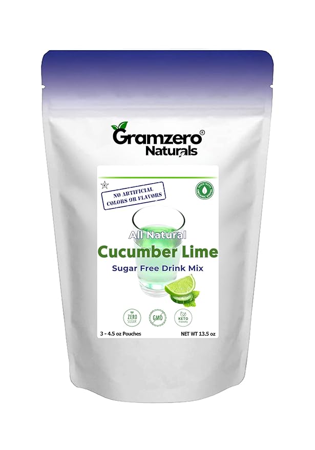 GramZero All Natural Cucumber Lime Zero Calorie Sugar Free Drink Mix, Great For Nutrition Club Loaded Tea, Stevia Sweetened