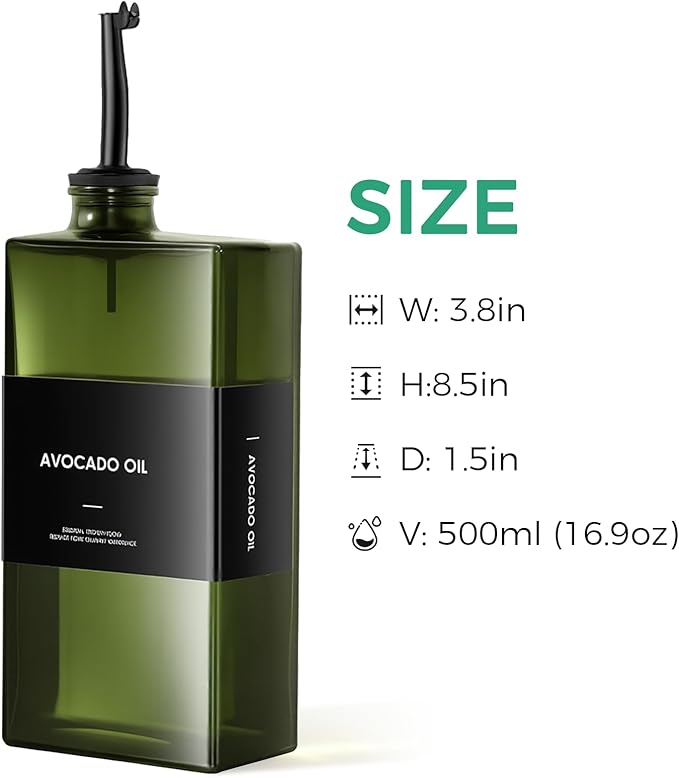 Olive Oil Dispenser Bottle For Kitchen, 17OZ UV-Blocking Oil And Vinegar Dispenser Set Of 2, Soy Sauce Cooking Oil Dispenser with 2 Stainless Steel Pourers & 44 Labels