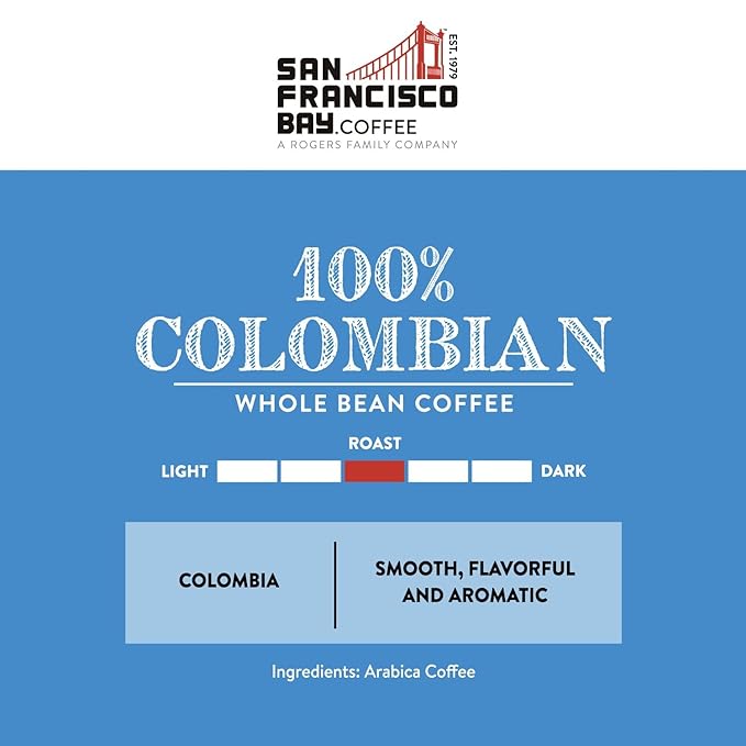 San Francisco Bay Coffee - Medium Roast Whole Bean Coffee - 100% Colombian (2 lb bag)