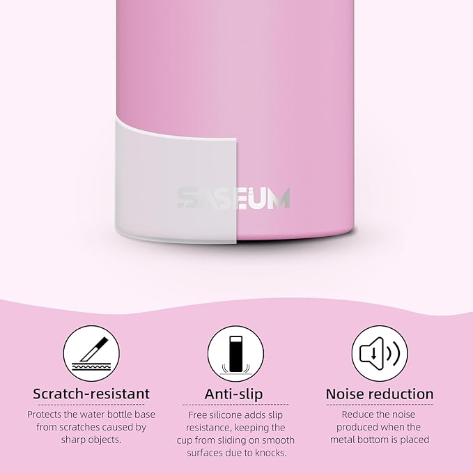 SASEUM Kids Sport Water Bottle 12oz Stainless Steel Double Wall Vacuum Thermal Mug with Leak Proof Spout Lids, Wide Mouth Metal Insulated Water Jug for Gym and Travel（Pink）